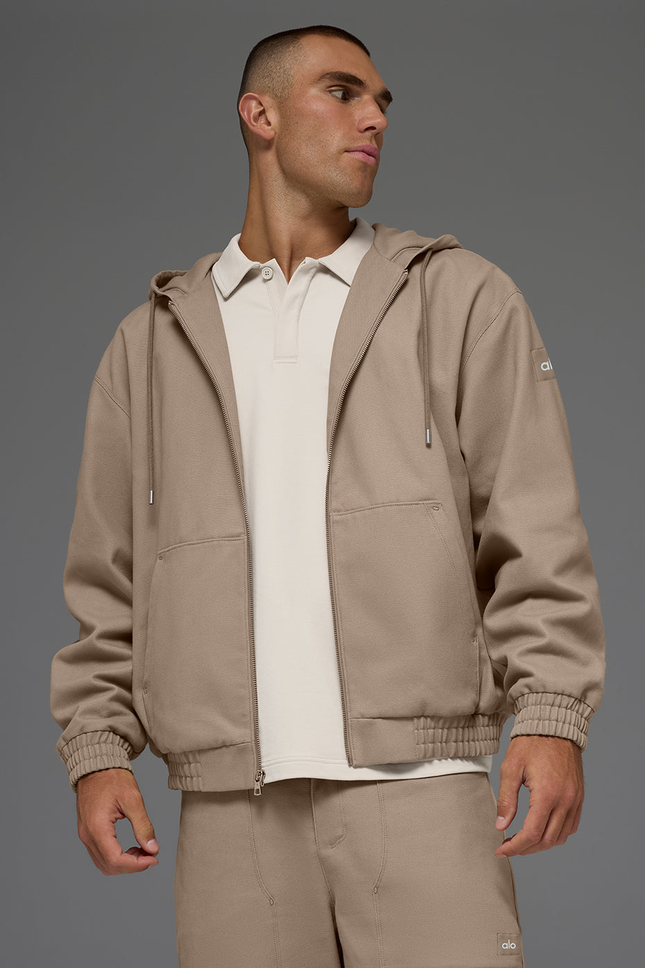 Cotton Canvas Full Zip Hoodie - Gravel