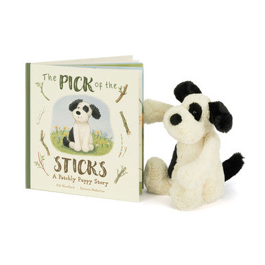 Jellycat Reading Book The Pick of the Sticks Book and Bashful Black and Cream Puppy