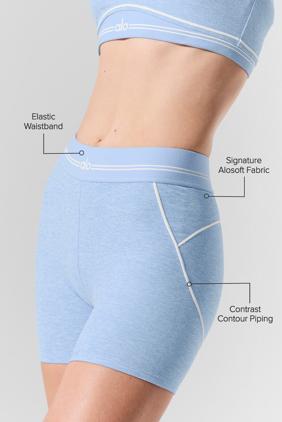 4” Alosoft High-Waist Heart Throb Short - Seashell Blue Heather/White