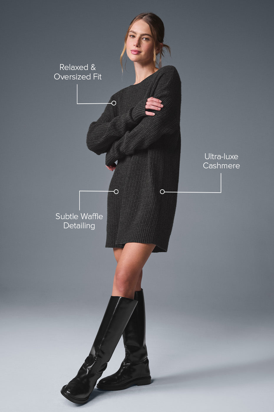 Cashmere Plush Waffle Dress - Dark Heather Grey